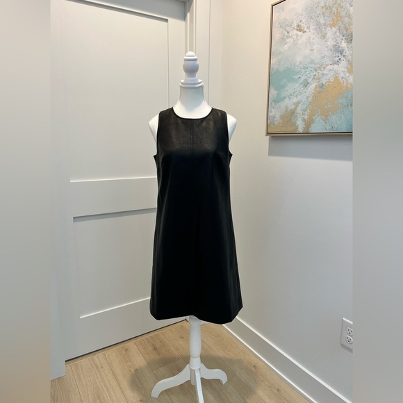 J. Crew Black Faux-Leather Shift Dress NEW size 4 vegan - Picture 5 of 11